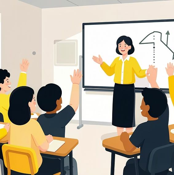 Teacher managing an active international classroom